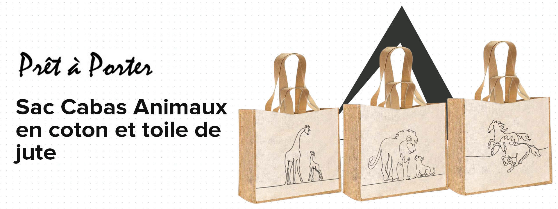 Sac Cabas Animaux en coton et toile de jute