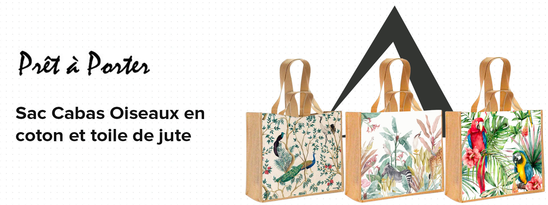 Sac Cabas Oiseaux en coton et toile de jute