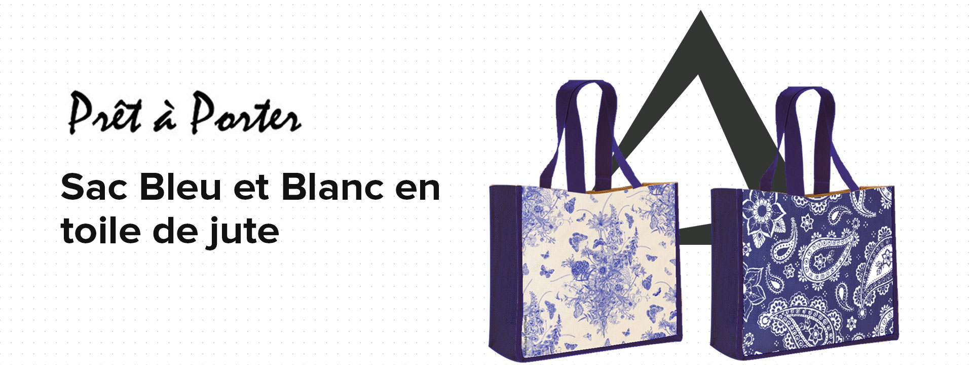 Sac Bleu et Blanc en toile de jute